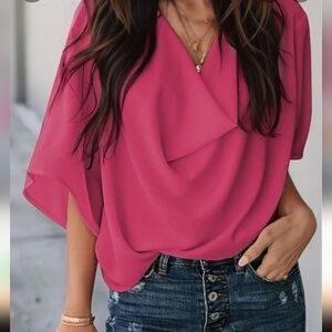 Magenta Batwing  Sleeve, Cowl Neck Blouse NWOT